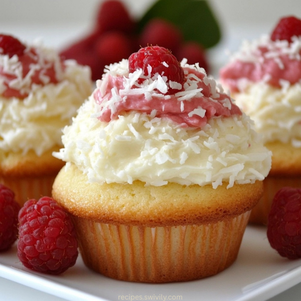 Coconut Cupcakes with Raspberry Cream