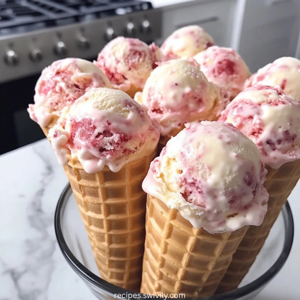 Strawberry Milk Sweet Cream Ice Cream Cones