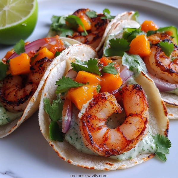 Chipotle Shrimp Tacos with Avocado Crema and Mango Salsa