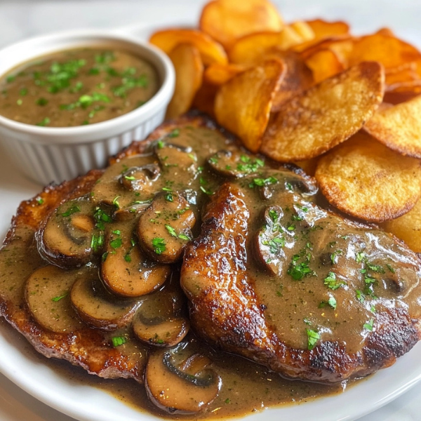 Salisbury Steak with Mushroom Gravy & Homemade Chips