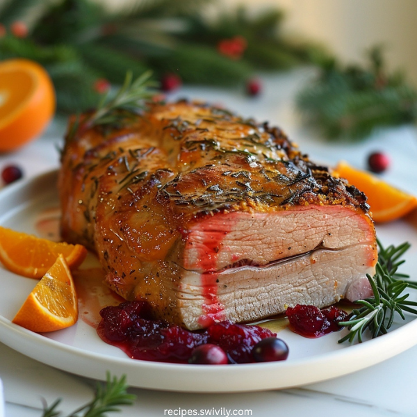 Orange Rosemary Roast Pork Loin with Cranberry Sauce