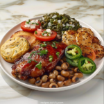 Southern Smoked Chicken Plate with Black Eyed Peas & Fried Okra 3 Southern Smoked Chicken Plate with Black Eyed Peas & Fried Okra