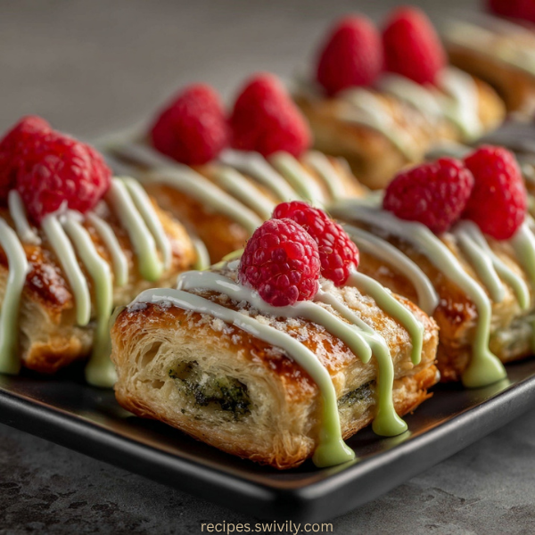 Matcha and White Chocolate Drizzled Pastry Bites