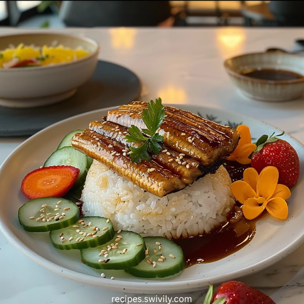 Kabayaki Eel Over Rice with Pickled Cucumber