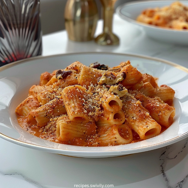 Spicy Rigatoni Vodka with Walnut & Parmesan Crumble