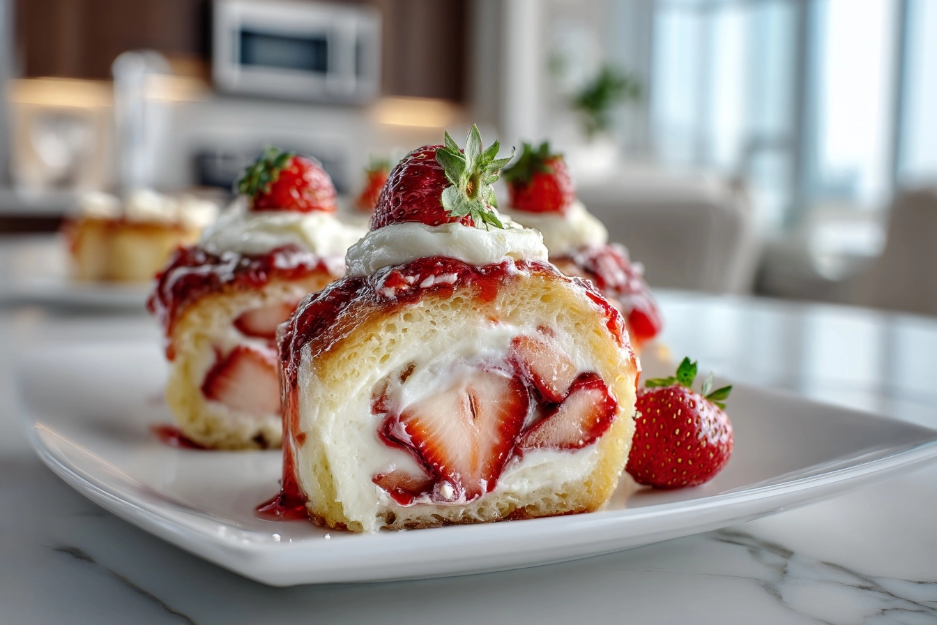 Strawberry Shortcake Cheesecake Dessert Sushi Rolls Recipe - Recipe Image