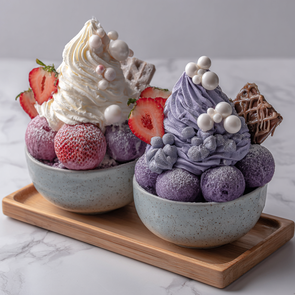 Korean Shaved Ice Bingsu Duo (Blue Pea & Thai Tea) Recipe - Recipe Image