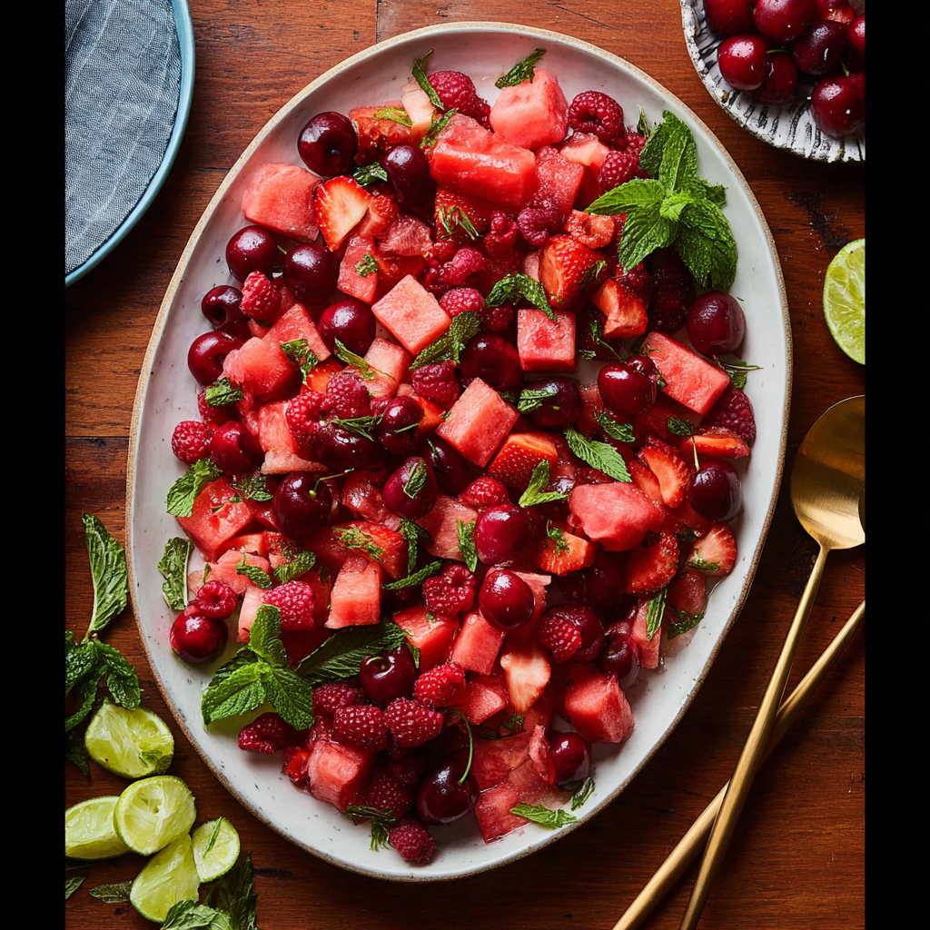 Watermelon Fruit Salad with Lime Mint Dressing Recipe